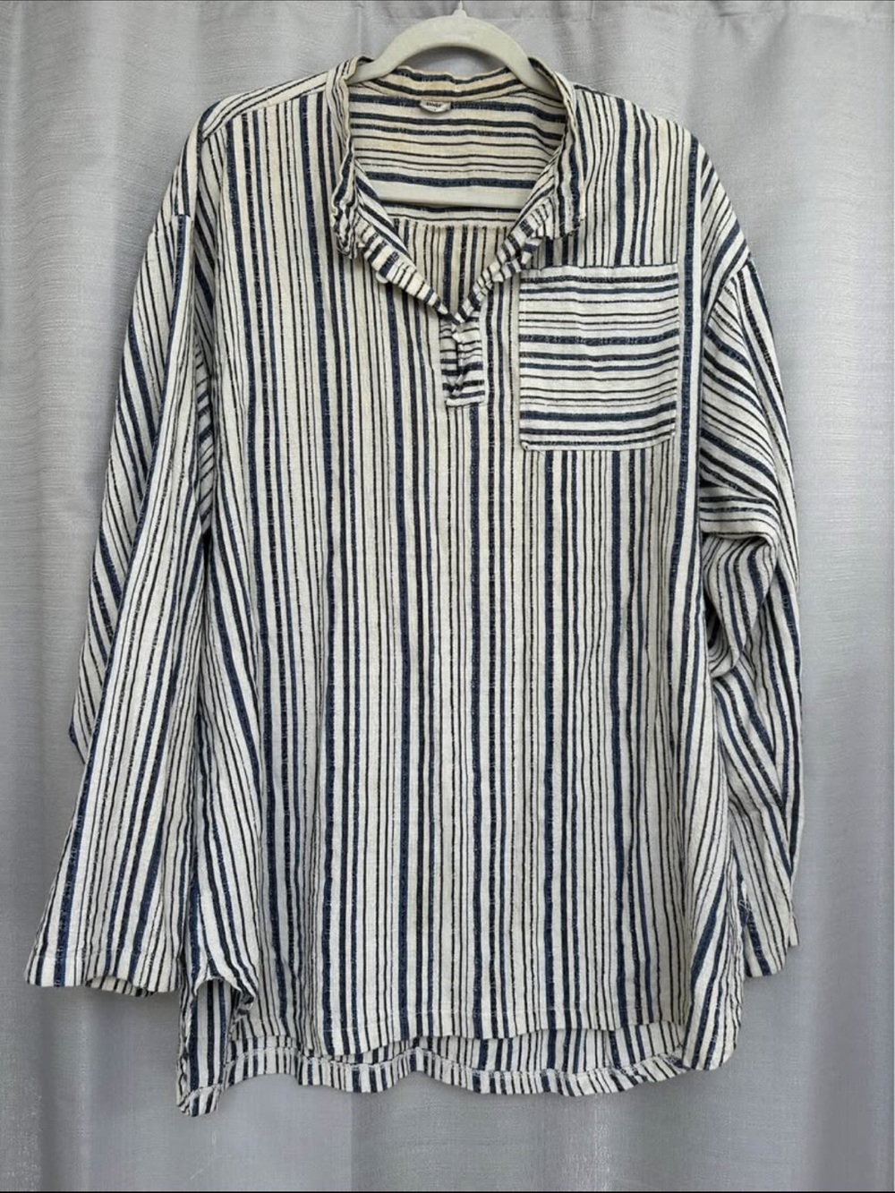 Striped Long-Sleeve Button-Down Shirt - blue & White pirate tunic beach